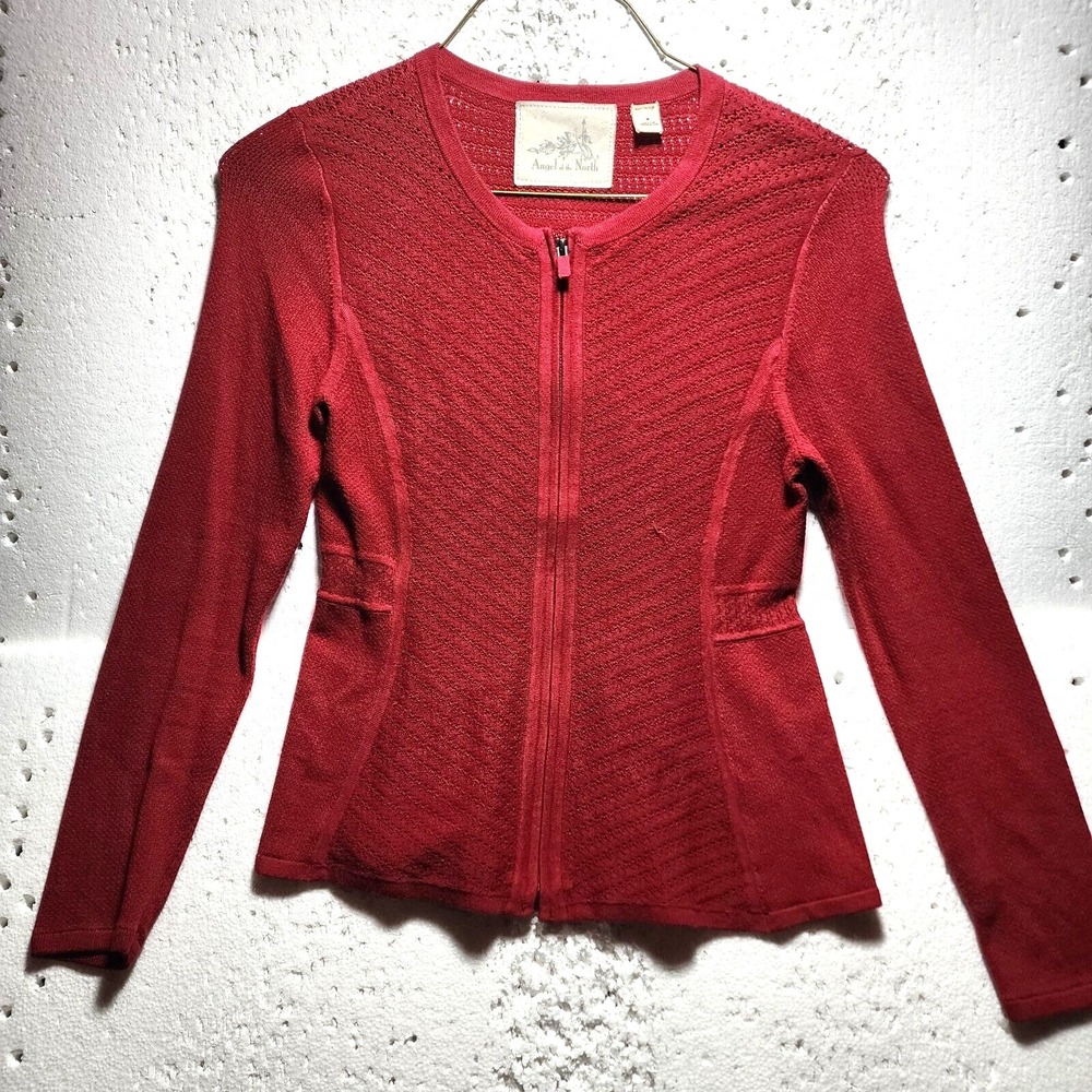 Angel Of The North Sweater Womens Medium Red Knitted Long Sleeve Full Zip